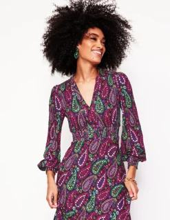 Ivy Smocked Midi Dress-Multi, Illustrated Paisley-Boden Flash Sale