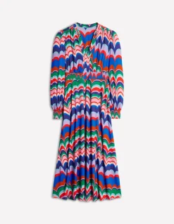 Ivy Smocked Midi Dress-Multi, Abstract Wave-Boden Store