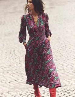 Ivy Smocked Midi Dress-Multi, Illustrated Paisley-Boden Flash Sale