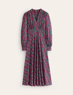 Ivy Smocked Midi Dress-Multi, Illustrated Paisley-Boden Flash Sale