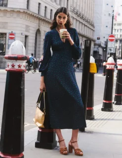 Ivy Smocked Midi Dress-Navy, Sparse Spot-Boden Flash Sale