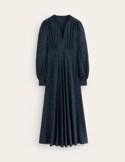 Ivy Smocked Midi Dress-Navy, Sparse Spot-Boden Flash Sale