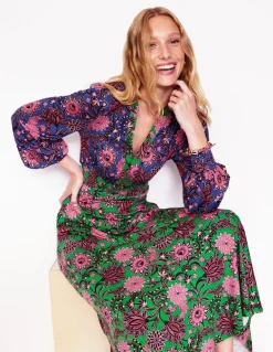 Ivy Smocked Midi Dress-Rich Emerald, Ornate Bud-Boden New
