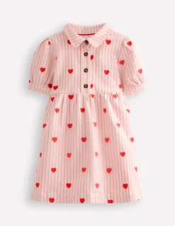 Izzy Denim Shirt Dress-Vanilla/Bubblegum Hearts-Boden New