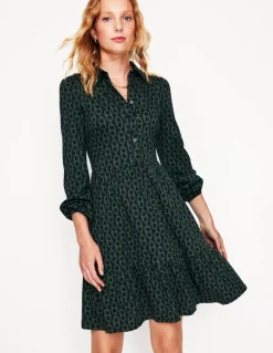 Jemima Tiered Jersey Dress-Pine, Geo Chain-Boden Shop