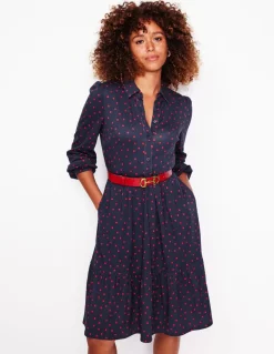 Jemima Tiered Jersey Dress-Rouge, Sparse Spot-Boden Best