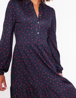 Jemima Tiered Jersey Dress-Rouge, Sparse Spot-Boden Best