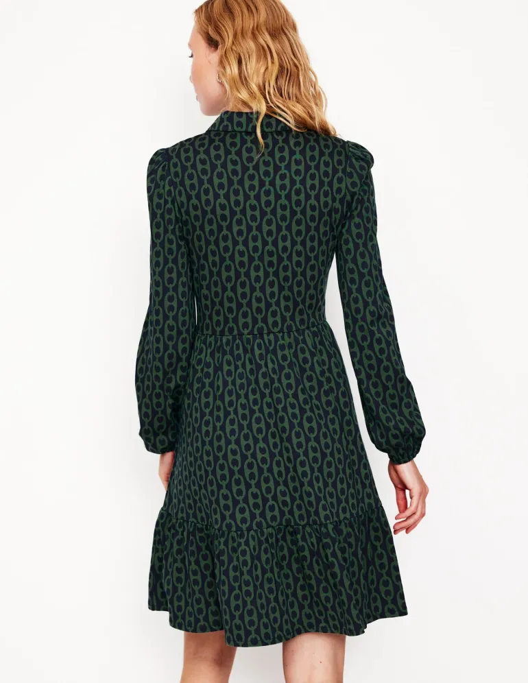 Jemima Tiered Jersey Dress-Pine, Geo Chain-Boden Shop