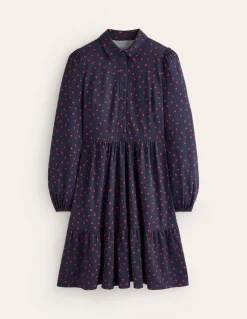 Jemima Tiered Jersey Dress-Rouge, Sparse Spot-Boden Best