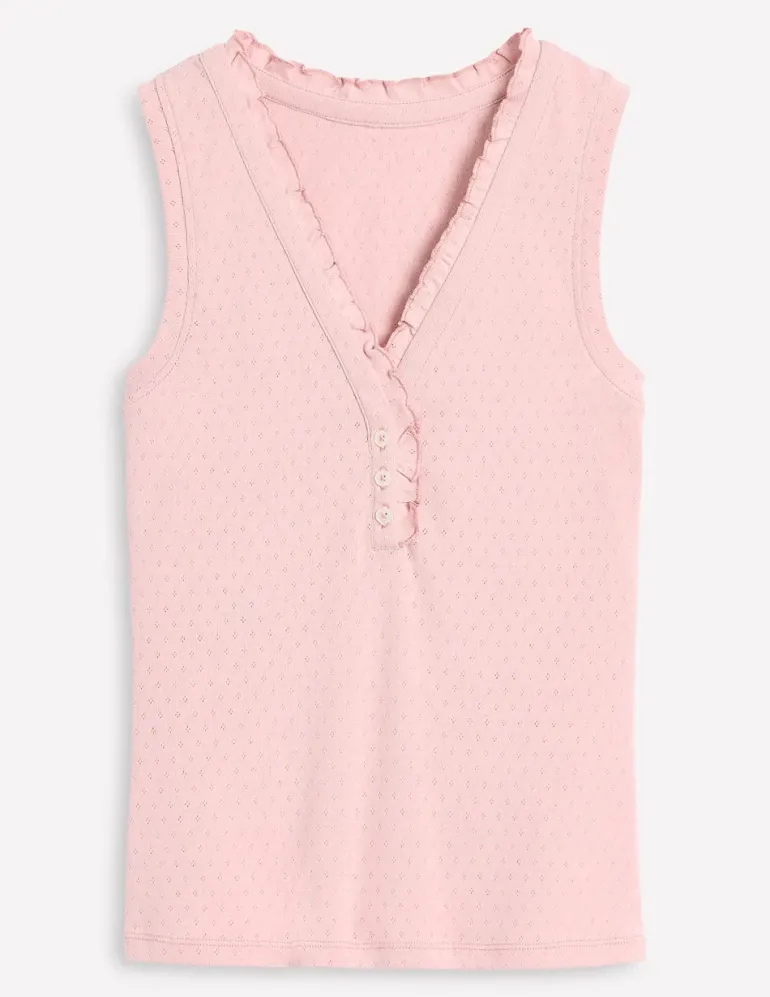 Jersey Henley Pajama Vest-Light Pink Marl-Boden Cheap