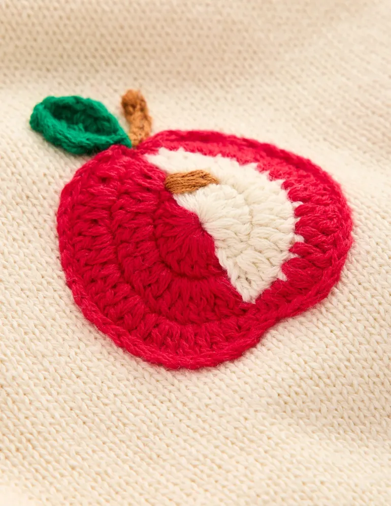 Karina Fun Crochet Sweater-Ivory Apples-Boden Best Sale