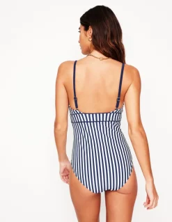 Kasos String V Neck Swimsuit-Navy, Ivory Stripe-Boden Cheap