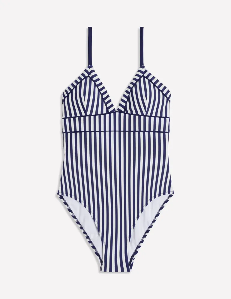 Kasos String V Neck Swimsuit-Navy, Ivory Stripe-Boden Cheap