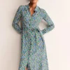 Kate Midi Shirt Dress-Aquamarine, Enchanting Bloom-Boden Best