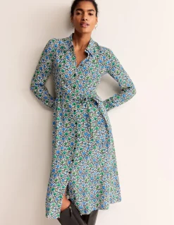 Kate Midi Shirt Dress-Aquamarine, Enchanting Bloom-Boden Best
