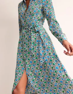Kate Midi Shirt Dress-Aquamarine, Enchanting Bloom-Boden Best