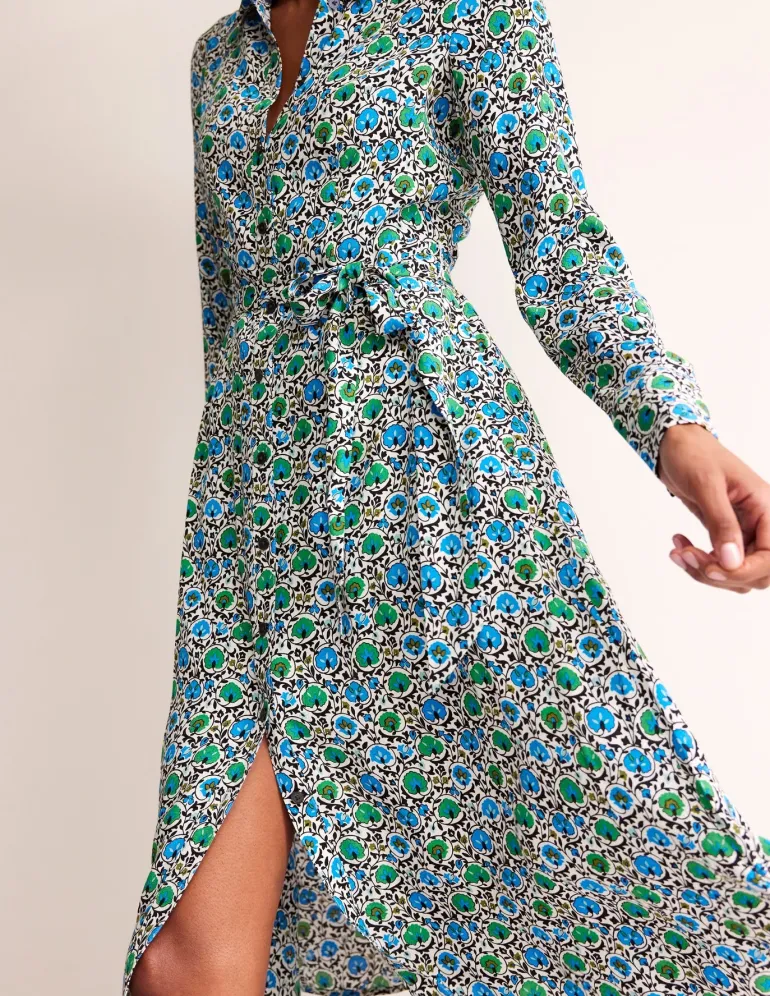 Kate Midi Shirt Dress-Aquamarine, Enchanting Bloom-Boden Best