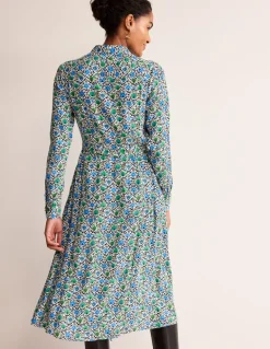 Kate Midi Shirt Dress-Aquamarine, Enchanting Bloom-Boden Best