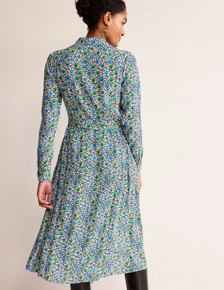 Kate Midi Shirt Dress-Aquamarine, Enchanting Bloom-Boden Best