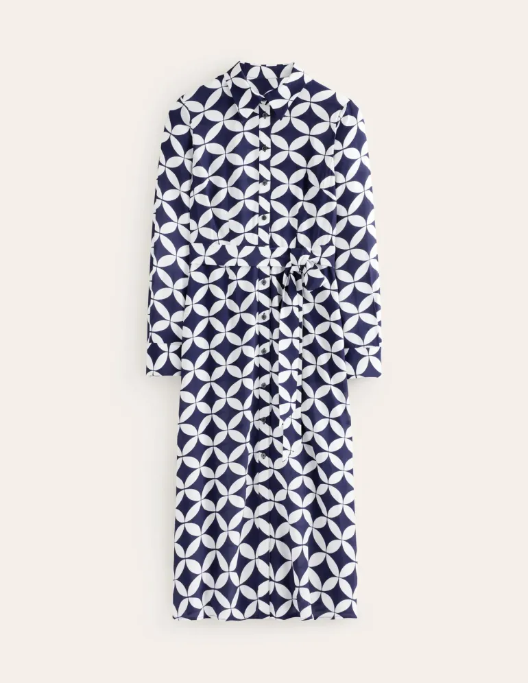 Kate Midi Shirt Dress-French Navy, Diamond Terrace-Boden Sale