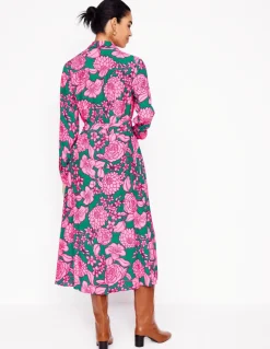 Kate Midi Shirt Dress-Green, Blossom Cascade-Boden Outlet