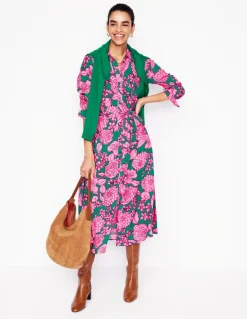 Kate Midi Shirt Dress-Green, Blossom Cascade-Boden Outlet