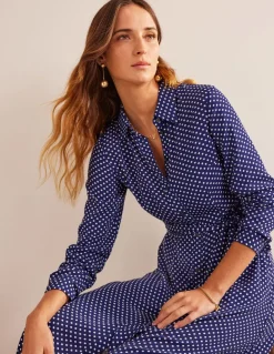 Kate Midi Shirt Dress-Navy, Dotty-Boden Best