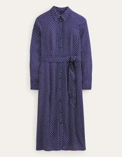 Kate Midi Shirt Dress-Navy, Dotty-Boden Best