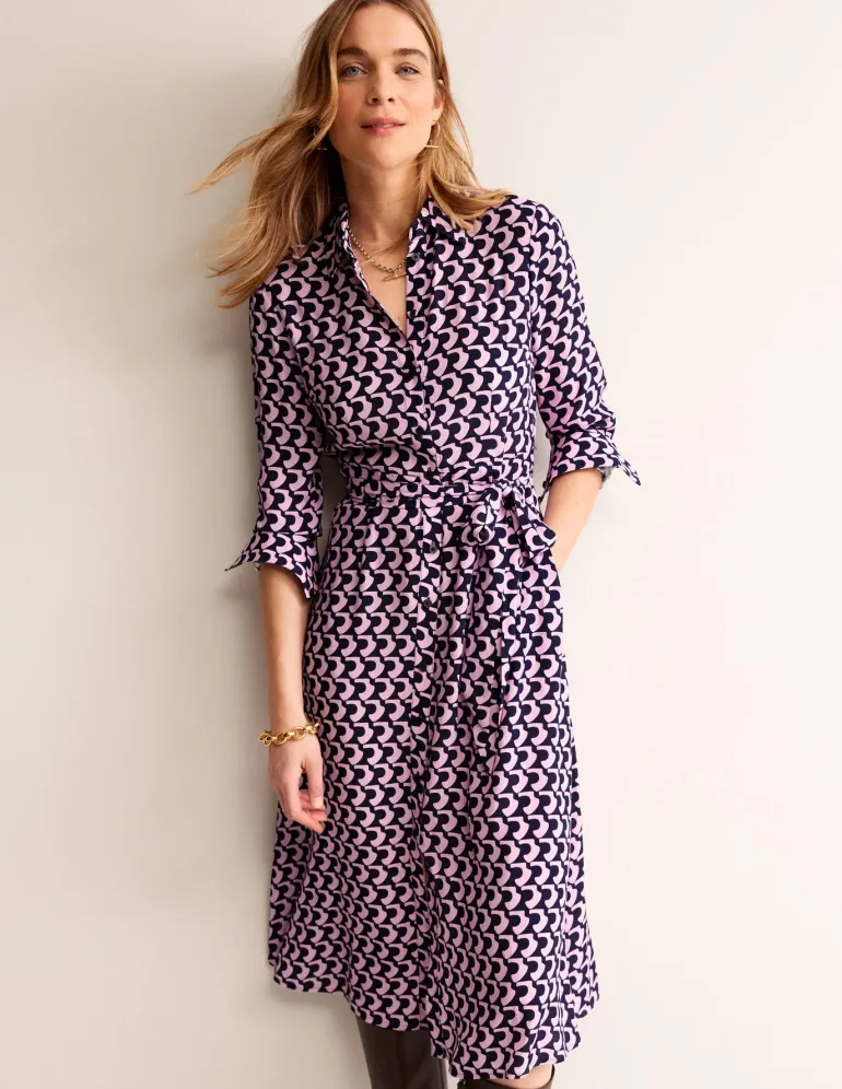 Kate Midi Shirt Dress-Orchid Pink, Arch Geo-Boden Cheap