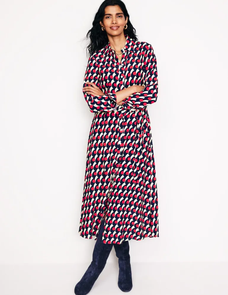 Kate Midi Shirt Dress-Red, Polka Wave-Boden New