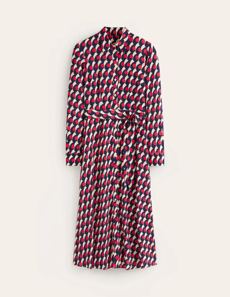 Kate Midi Shirt Dress-Red, Polka Wave-Boden New