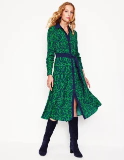 Kate Midi Shirt Dress-Rich Emerald, Decorative Flora-Boden Best