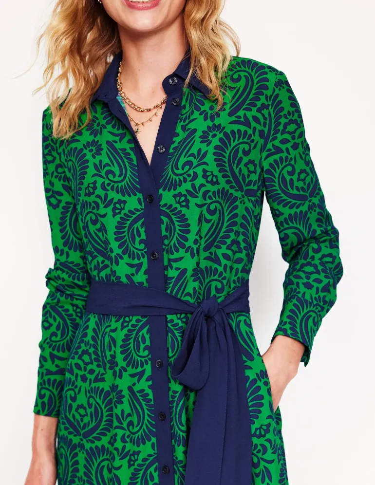 Kate Midi Shirt Dress-Rich Emerald, Decorative Flora-Boden Best