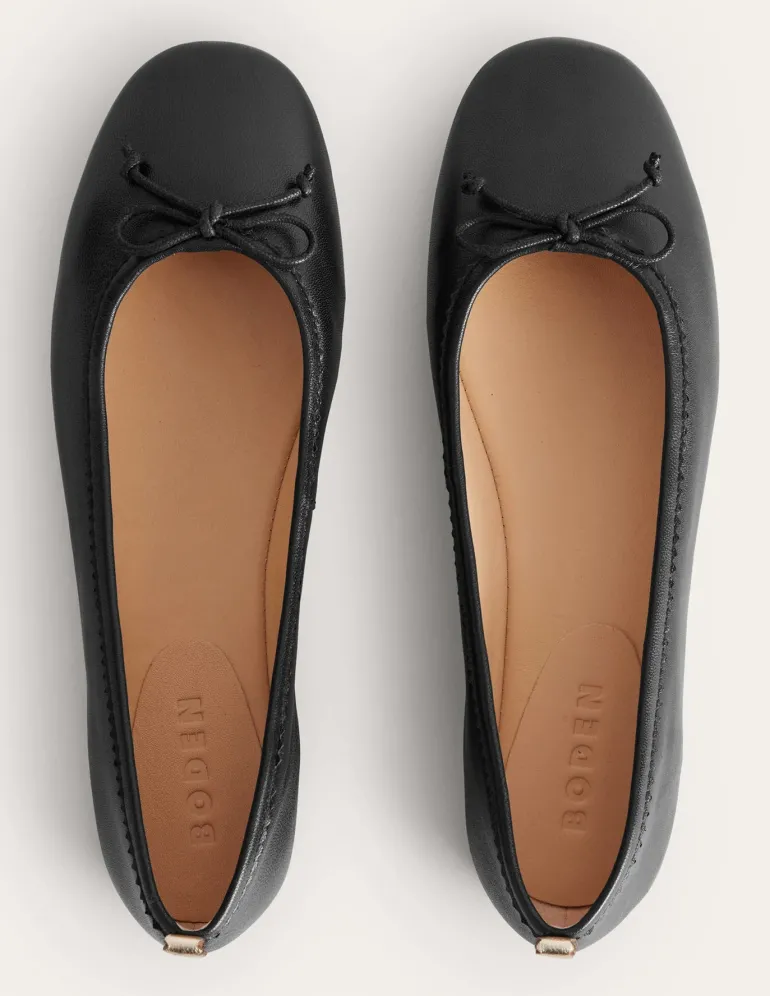 Kitty Flexi Sole Ballet Flats-Black Leather-Boden Sale