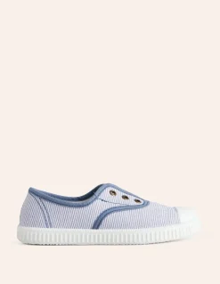 Laceless Canvas Pull-ons-Blue Ticking Stripe-Boden Online