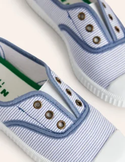 Laceless Canvas Pull-ons-Blue Ticking Stripe-Boden Online