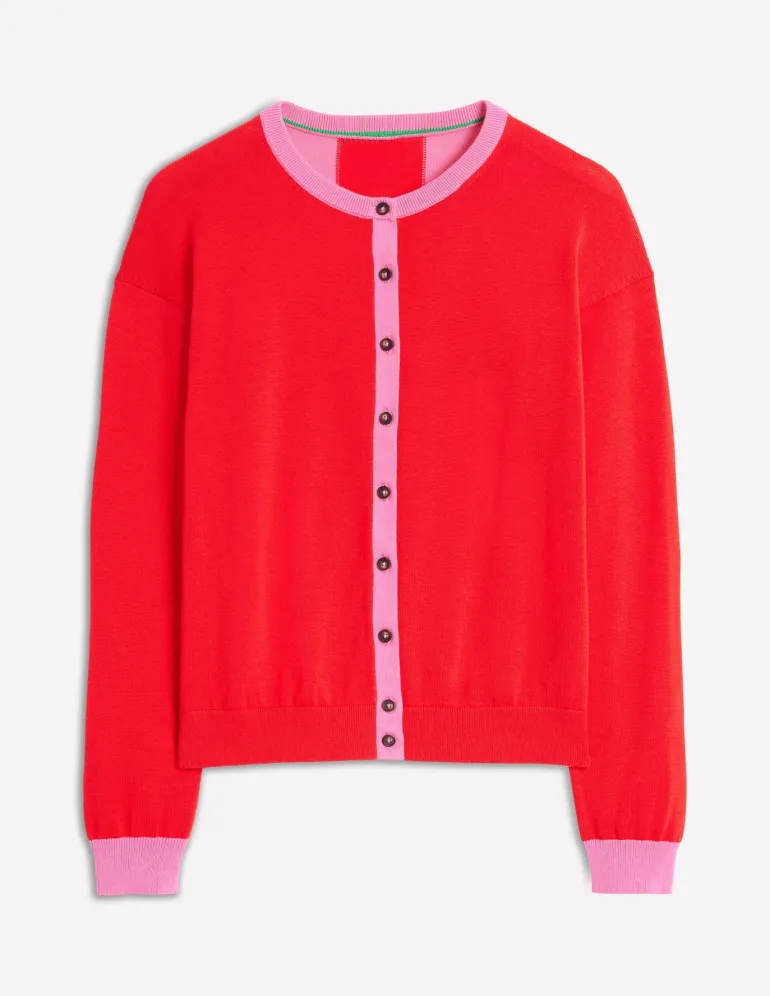 Lara Relaxed Cotton Cardigan-High Risk Red, Carmine Rose-Boden Best Sale