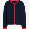 Lara Relaxed Cotton Cardigan-Navy, Poppy Red-Boden Clearance
