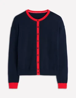 Lara Relaxed Cotton Cardigan-Navy, Poppy Red-Boden Clearance