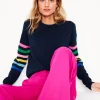 Lara Relaxed Cotton Jumper-Navy Rainbow Sleeve Stripe-Boden Discount