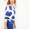 Lara Relaxed Cotton Jumper-Ivory/ Bright Blue Spot-Boden New