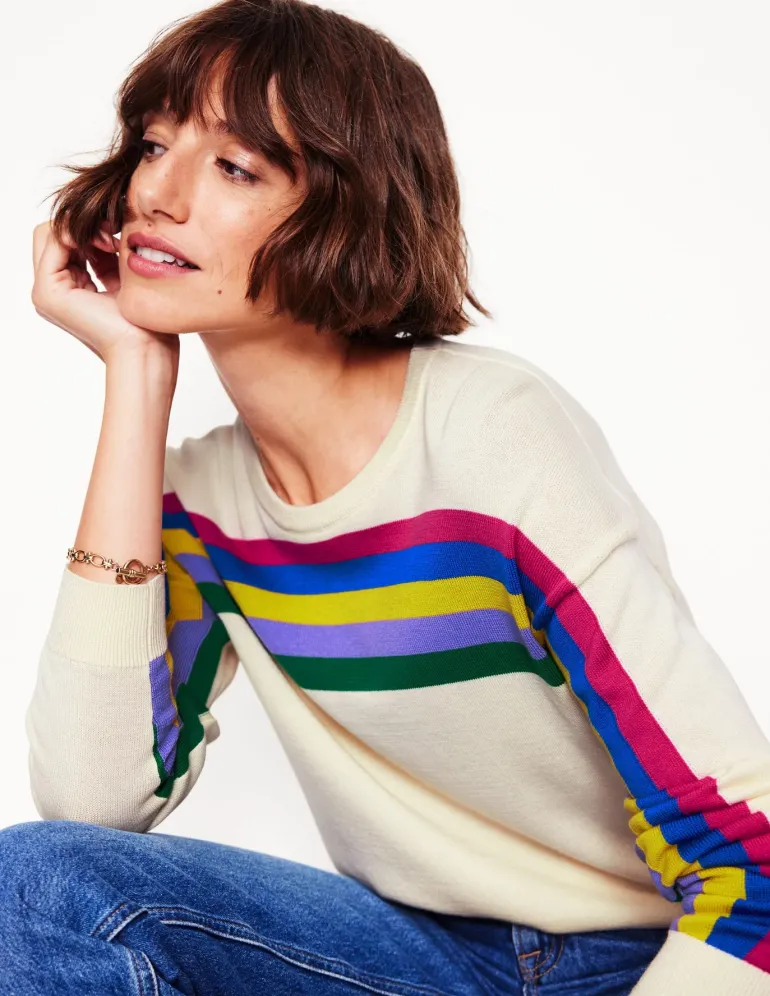 Lara Relaxed Cotton Jumper-Rainbow Curve Knit-Boden New