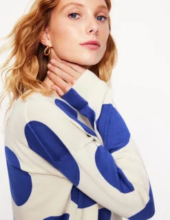 Lara Relaxed Cotton Jumper-Ivory/ Bright Blue Spot-Boden New