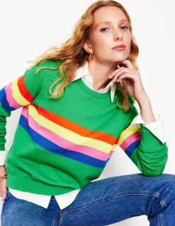 Lara Relaxed Cotton Jumper-Bright Green Chest Stripe-Boden Best Sale