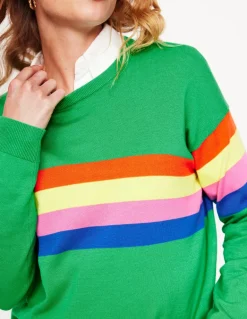 Lara Relaxed Cotton Jumper-Bright Green Chest Stripe-Boden Best Sale