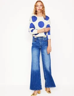 Lara Relaxed Cotton Jumper-Ivory/ Bright Blue Spot-Boden New