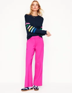 Lara Relaxed Cotton Jumper-Navy Rainbow Sleeve Stripe-Boden Discount