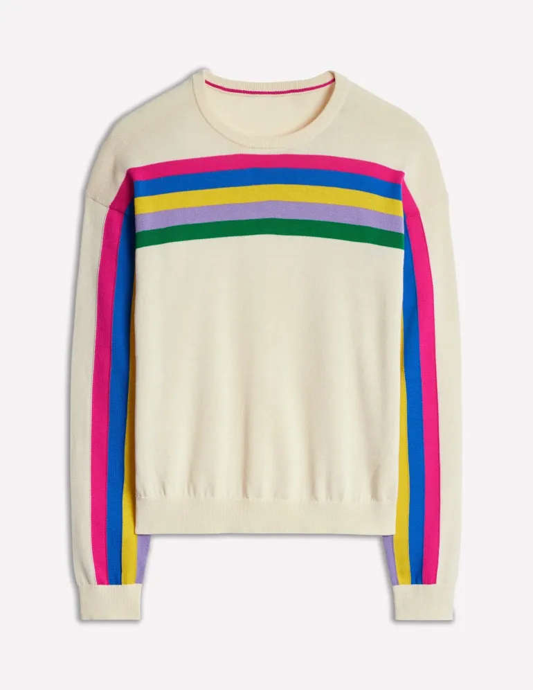 Lara Relaxed Cotton Jumper-Rainbow Curve Knit-Boden New