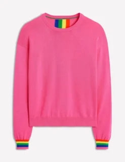 Lara Relaxed Cotton Jumper-Sorbet Pink, Rainbow-Boden Discount
