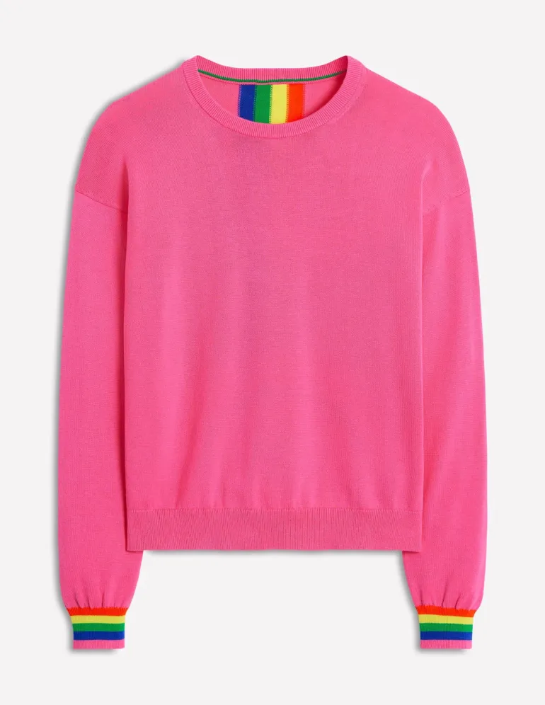 Lara Relaxed Cotton Jumper-Sorbet Pink, Rainbow-Boden Discount